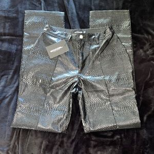 “Premium Black Faux Leather Croc Split Hem Trouser”